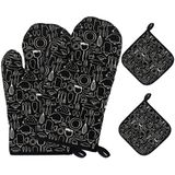 Conjunto De Luvas De Forno De 4 Luvas De Churrasco Tamanho Universal Luvas De Lareira Luvas De Cozinha Luvas De Cozinha Com Suporte De Panel