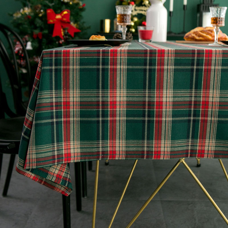 Toalha De Mesa Retrô Escocesa De Natal, Xadrez Verde Retangular