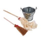 1/12 Dollhouse Cozinha Miniatura Jardim Mop Vassoura Balde Pele