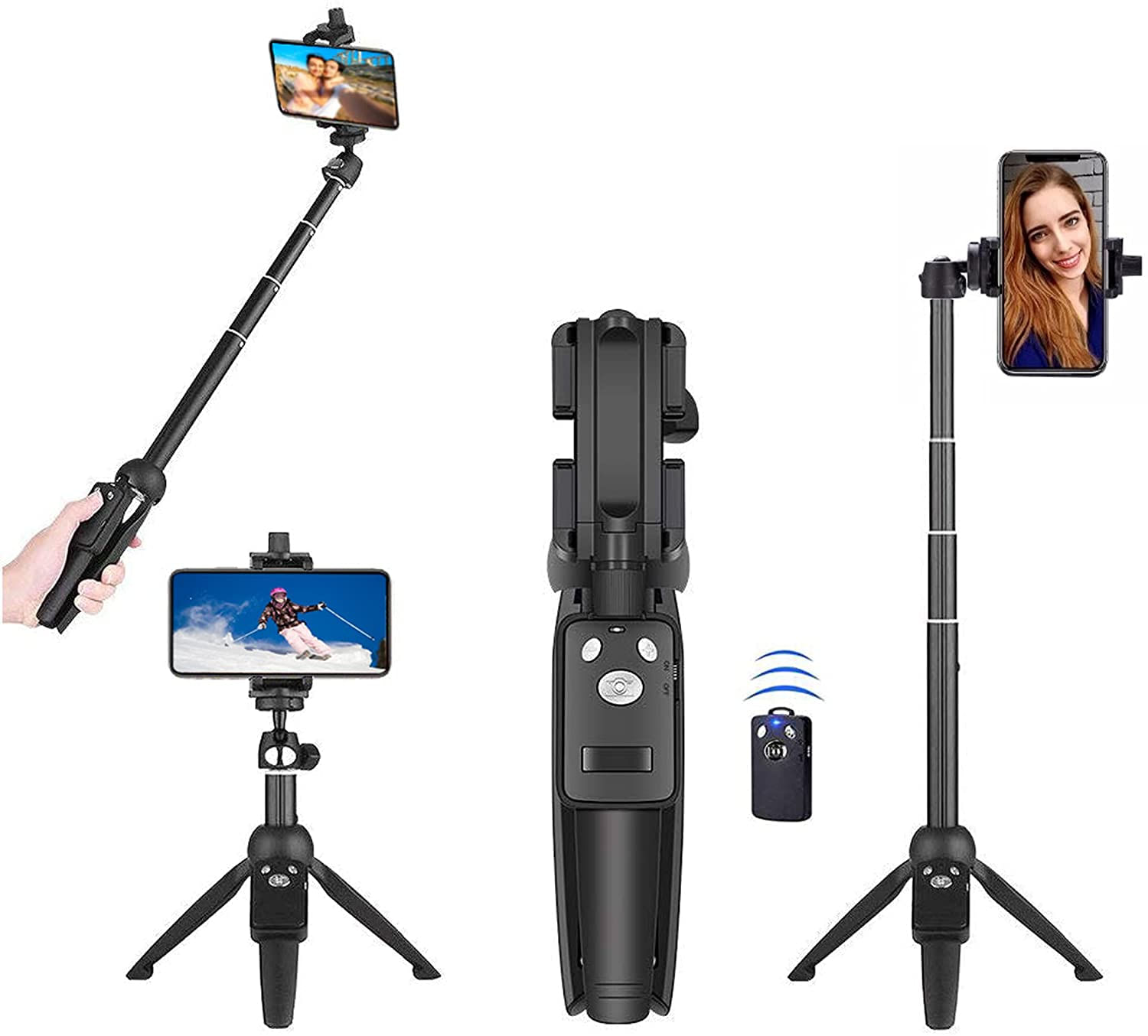 Tripé Monopod Selfie Stick 40 Polegadas Com Controle Remoto Sem Fio Suporte De Clipe Do Telefone, Compatível Com Iphone 13 12 11 Pro Max Xs