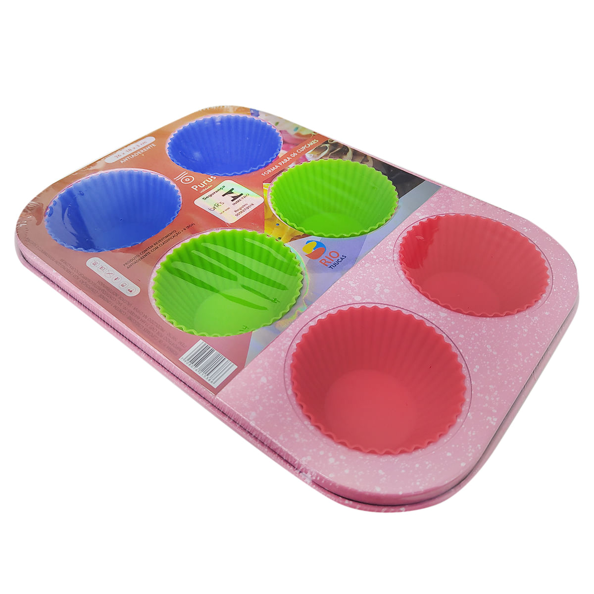 Forma Para Cupcake Colorida 6 Furos e Forminhas De Silicone