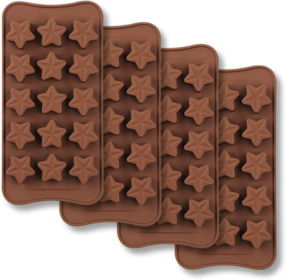 Molde De Chocolate En Forma De Estrella De 15 Cavidades, Juego De 4 Piezas De Moldes De Silicona De Grado Alimenticio Antiadherente Para Car