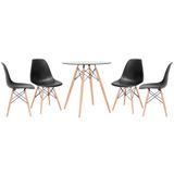 KIT - Mesa de vidro Eames 70 cm + 4 cadeiras Eiffel DSW preto