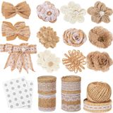 30 Flores Arrotos, Incluindo 5 Rolos De Fita De Renda De Arroto, 24 Flores E Arcos Artesanais, 1 Fita De Corda E Pontos De Cola Para Decoraç