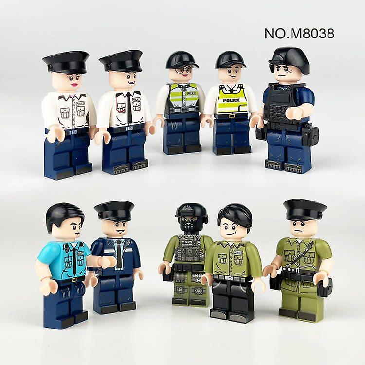 10pcs Polícia Diy Montagem De Blocos De Construção Segurança Pública