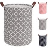 Cesta De Roupa Grande Espessa De 48l Com Alça De Couro Durável, Cesta De Armazenamento Dobrável De Linho Redondo De Cordão, Cesto De Roupas