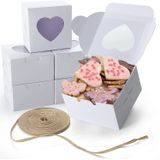 14 Caixas De Padaria Brancas Pcs Com Janela 4x4x2,5 Polegadas Cupcake Gift Boxe, 18m Linho Fita Para Festa De Embalagem De Padaria Favor Emb