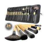 24 Peças Pincéis De Maquiagem Conjunto Profissional De Madeira De Cabelo De Cabra
