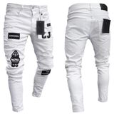 Masculino Ripped Stretch Jeans Branco S