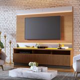 Estante Home Theater Ripado Para Tv Até 70&quot; 3 Portas Espelho E Led Marajo - Freijó / Preto Fosco