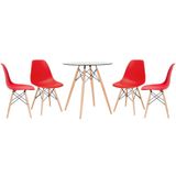 KIT - Mesa de vidro Eames 70 cm + 4 cadeiras Eiffel DSW vermelho