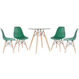 KIT - Mesa de vidro Eames 70 cm + 4 cadeiras Eiffel DSW verde escuro