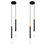 Kit 2 Luminárias Pendente Tubo Duplo Difusor Preto Dourado