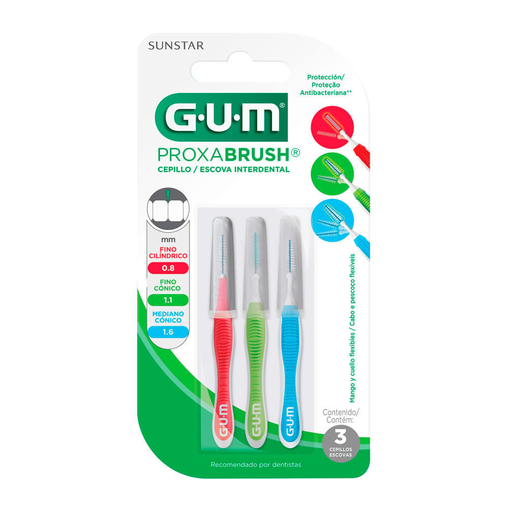 Escova Interdental Gum Proxabrush 0,8mm Fino Cilíndro Com 3 Unidades