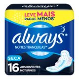 Absorvente Always Noites Tranquilas Seca Com Abas 16 Unidades