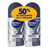 Desodorante Nivea Men Invisible For Black &amp; White Roll-on Antitranspirante 48h Com 2 Unidades De 50ml Cada + 50% Desconto Na 2ª Unidade