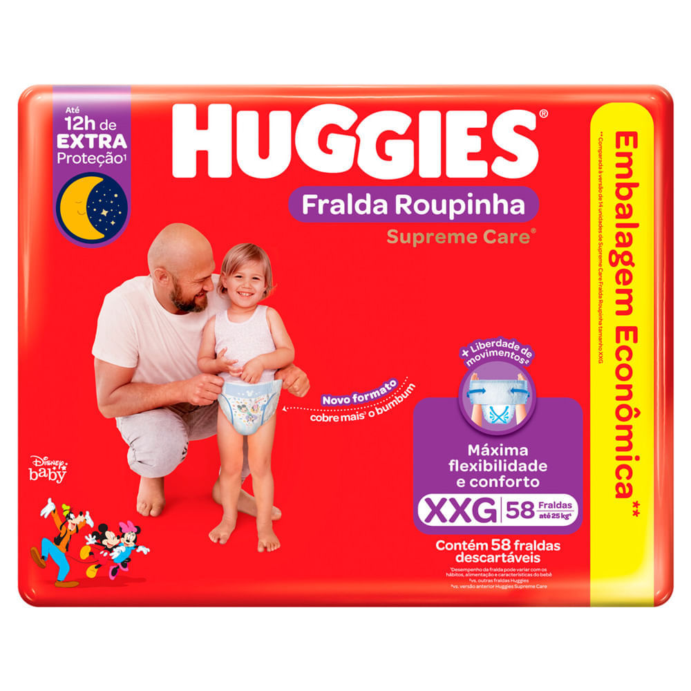 Fralda Roupinha Huggies Supreme Care Tamanho Xxg 58 Unidades Descartáveis