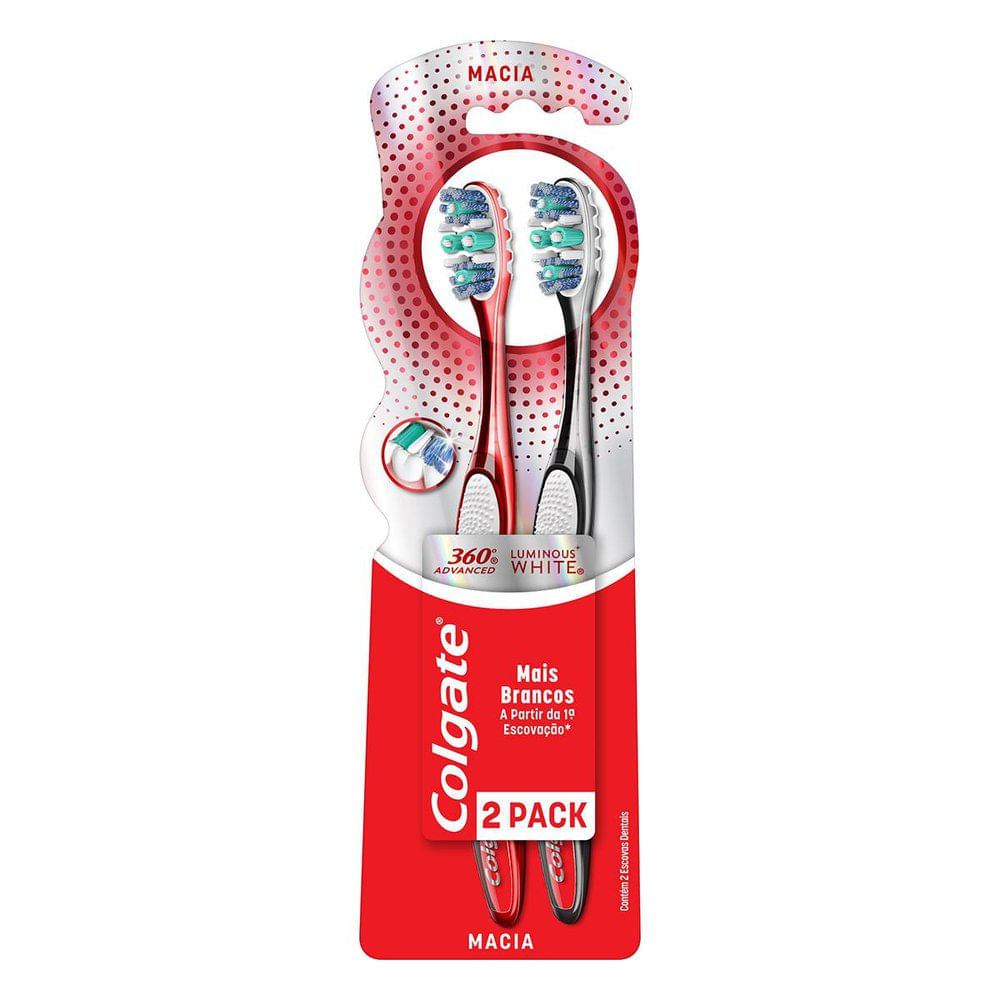 Escova Dental Colgate 360° Luminous White Macia Cores Sortidas 2 Unidades