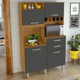 Cozinha Compacta Jr Mdf 120 Cm Com 4 Portas Marrom Freijó Cinza