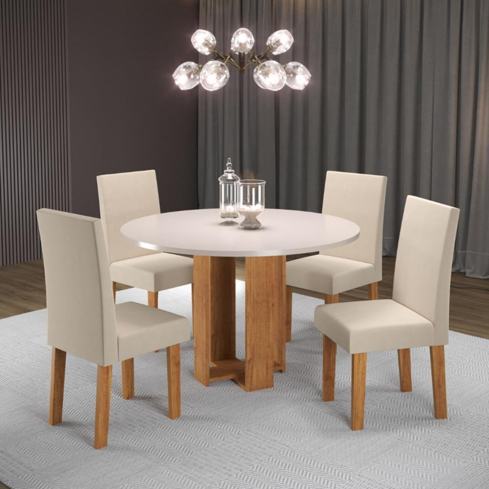 Conjunto Sala De Jantar Mesa Redonda 90cm Copacabana 4 Cadeiras Venus Viero