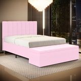 Cabeceira Nashira E Calçadeira Baú Navi 195 Para Cama King Z-021 Sued Rosa Bebê Aradecor