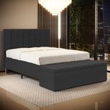 Cabeceira Nashira E Calçadeira Baú Navi 195 Para Cama King Z-008 Sued Cinza Aradecor