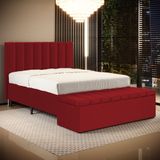 Cabeceira Nashira E Calçadeira Baú Navi 195 Para Cama King N-033 Veludo Vermelho Aradecor