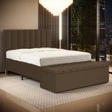 Cabeceira Nashira E Calçadeira Baú Navi 195 Para Cama King N-029 Veludo Capuccino Aradecor
