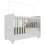 Berço Americano / mini Cama 3 em 1 com colchão incluso e rodízios Bambino Multimóveis Branco