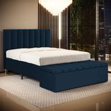 Cabeceira Nashira E Calçadeira Baú Navi 195 Para Cama King N-025 Veludo Azul Marinho Aradecor