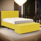 Cabeceira Nashira E Calçadeira Baú Navi 195 Para Cama King Z-004 Sued Amarelo Aradecor