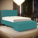 Cabeceira Nashira E Calçadeira Baú Navi 195 Para Cama King Z-016 Sued Azul Turquesa Aradecor