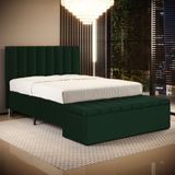 Cabeceira Nashira E Calçadeira Baú Navi 195 Para Cama King N-026 Veludo Verde Aradecor