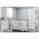 Quarto Infantil Completo João e Maria com berço 3 em 1 + colchão Multimóveis + Roupeiro e cômoda Branco