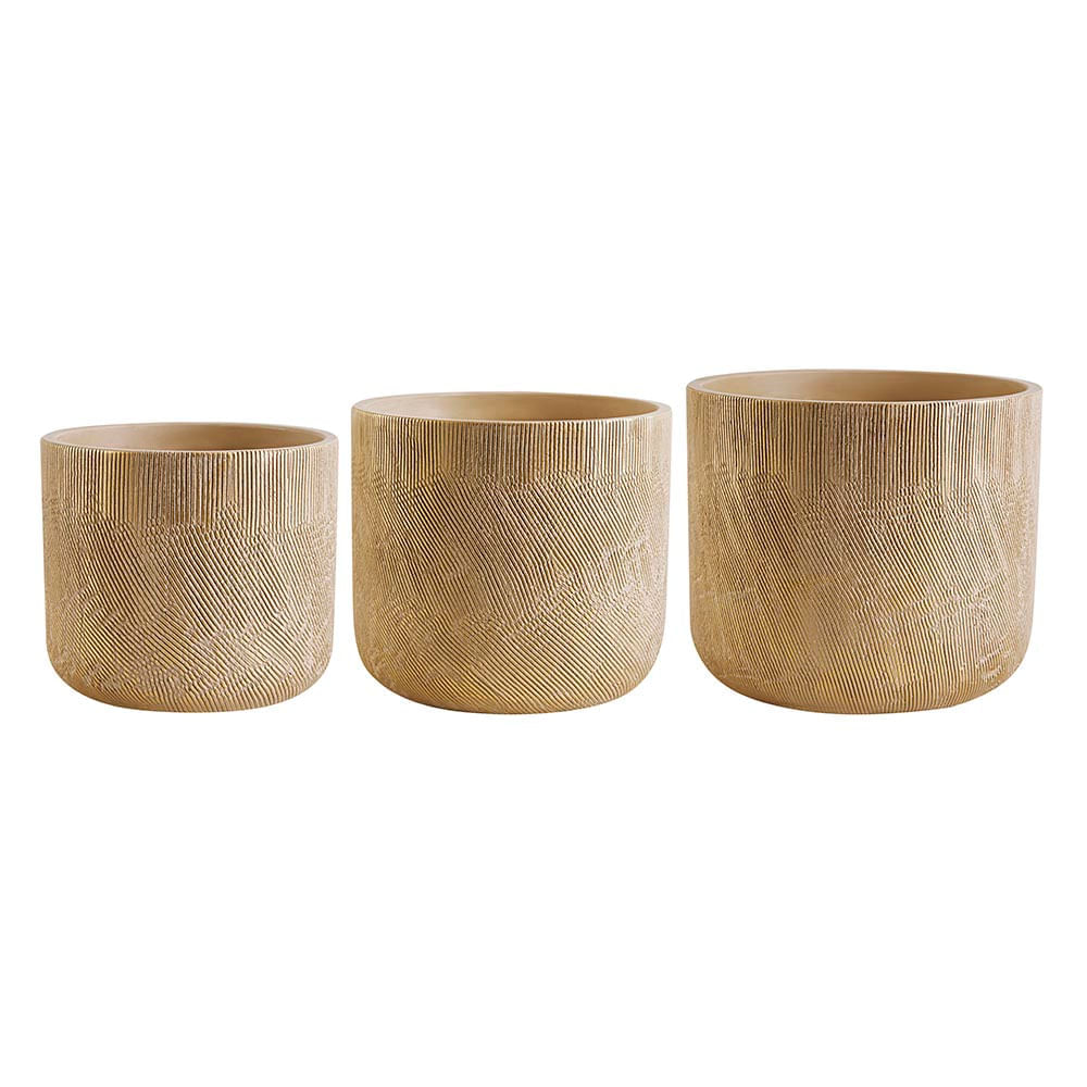 Cachepot Em Cimento Nude E Dourado - 13x13