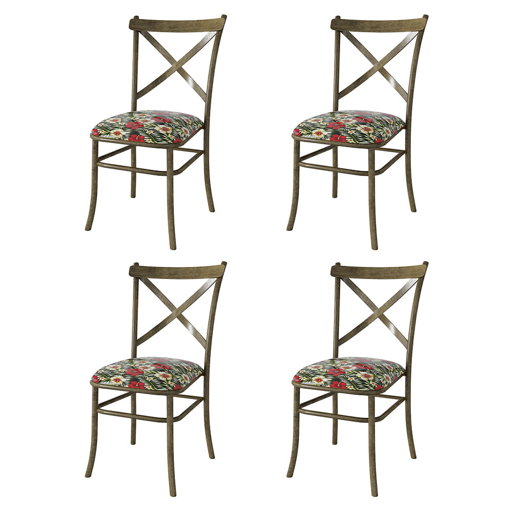 Kit 4 Cadeiras De Jantar New Katrina Cairo Floral Hibisco Vermelho