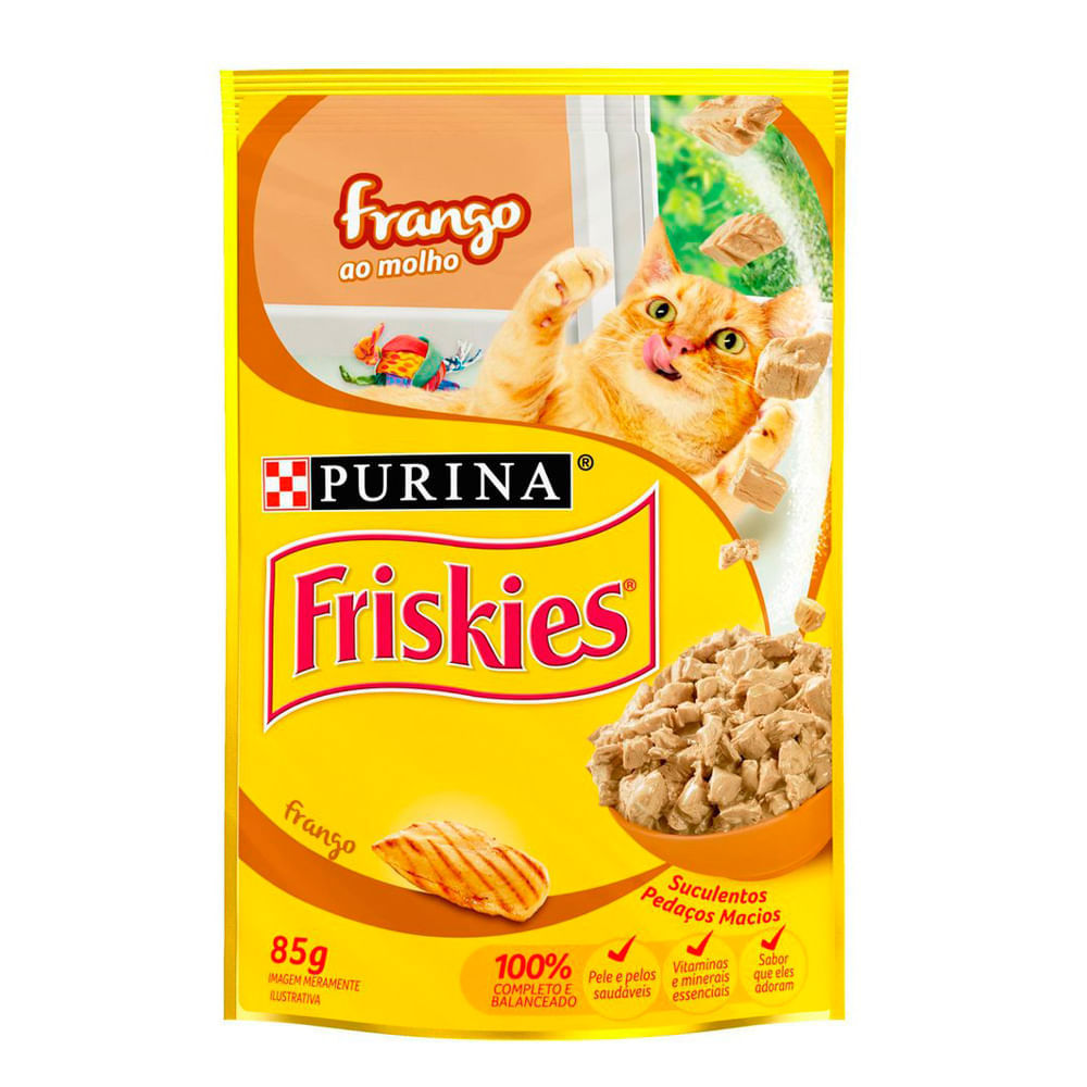 Ração Úmida Para Gato Friskies Adulto Sabor Frango Ao Molho Em Sachê 85g