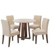 Conjunto De Mesa Sala De Jantar Redonda Athenas 4 Cadeiras Cedro / Off White / Areia Dobuê