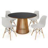 Conjunto Mesa De Jantar Redonda Luana Amadeirada Preta 120cm Com 4 Cadeiras Eames Eiffel - Cinza