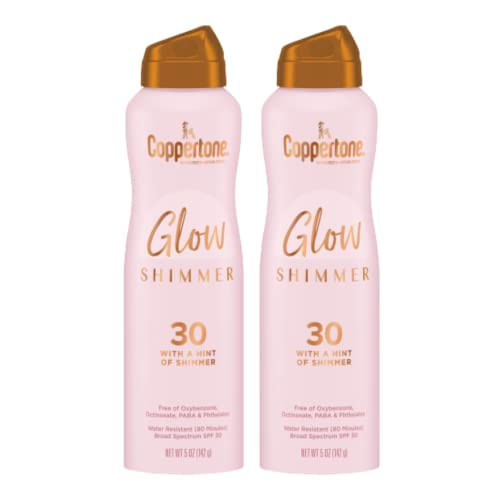 Spray Protetor Solar Coppertone Glow With Shimmer Spf 30, Protetor Solar Spray Resistente À Água, Pacote De Protetor Solar Fps 30 De Amplo E