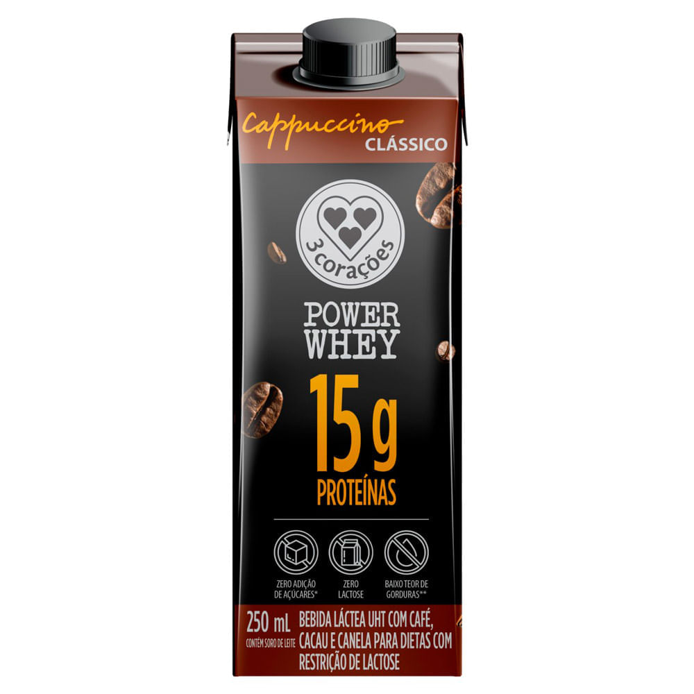 Bebida Lactea 3 Coracões Power Whey Com 15g De Proteína Cappuccino Clássico 250ml