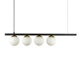 Lustre Pend. Figo Preto Dourado - 4 Globos De Vidro Branco