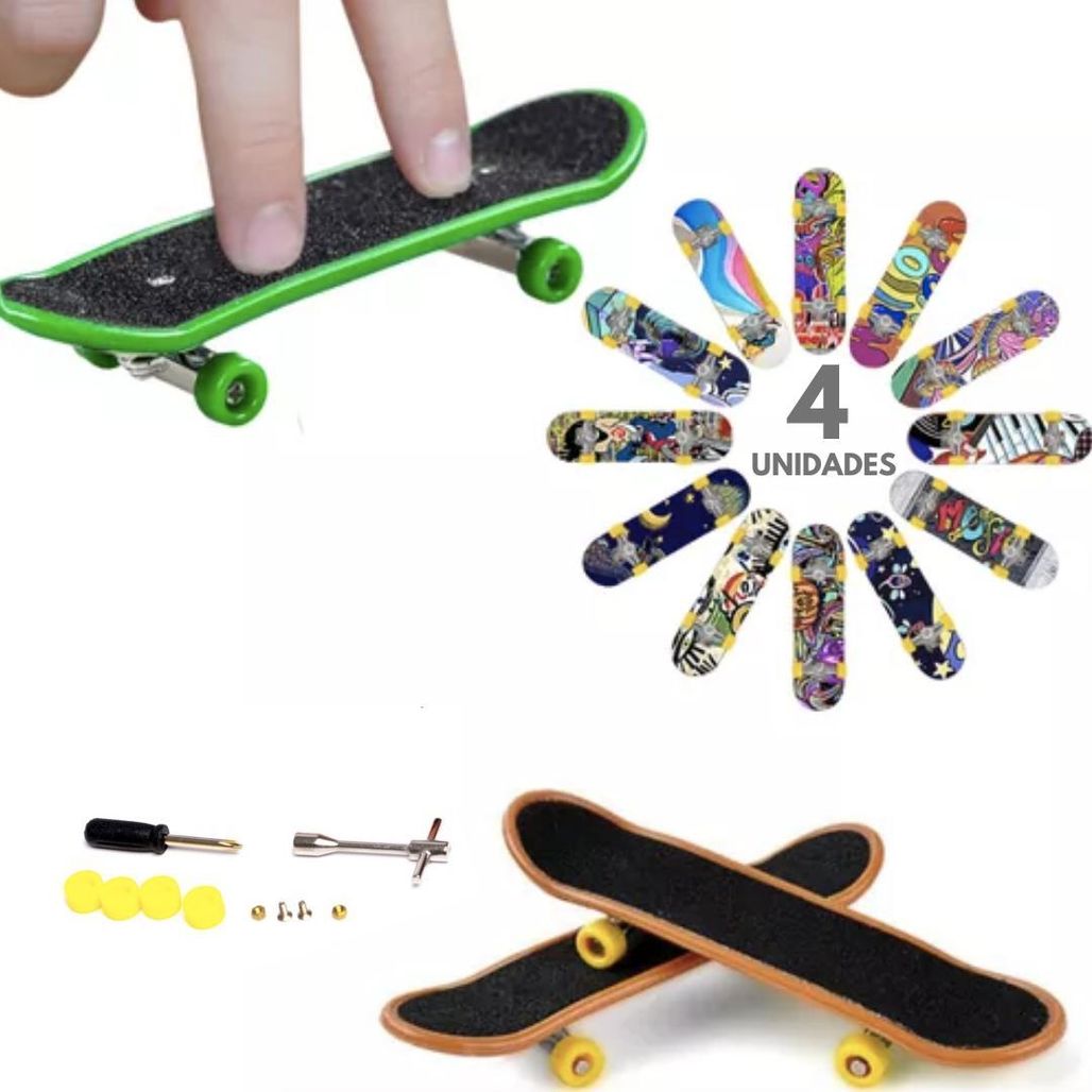 Fingerboard Profissional Madeira Brinquedo Skate Dedo Kit 4
