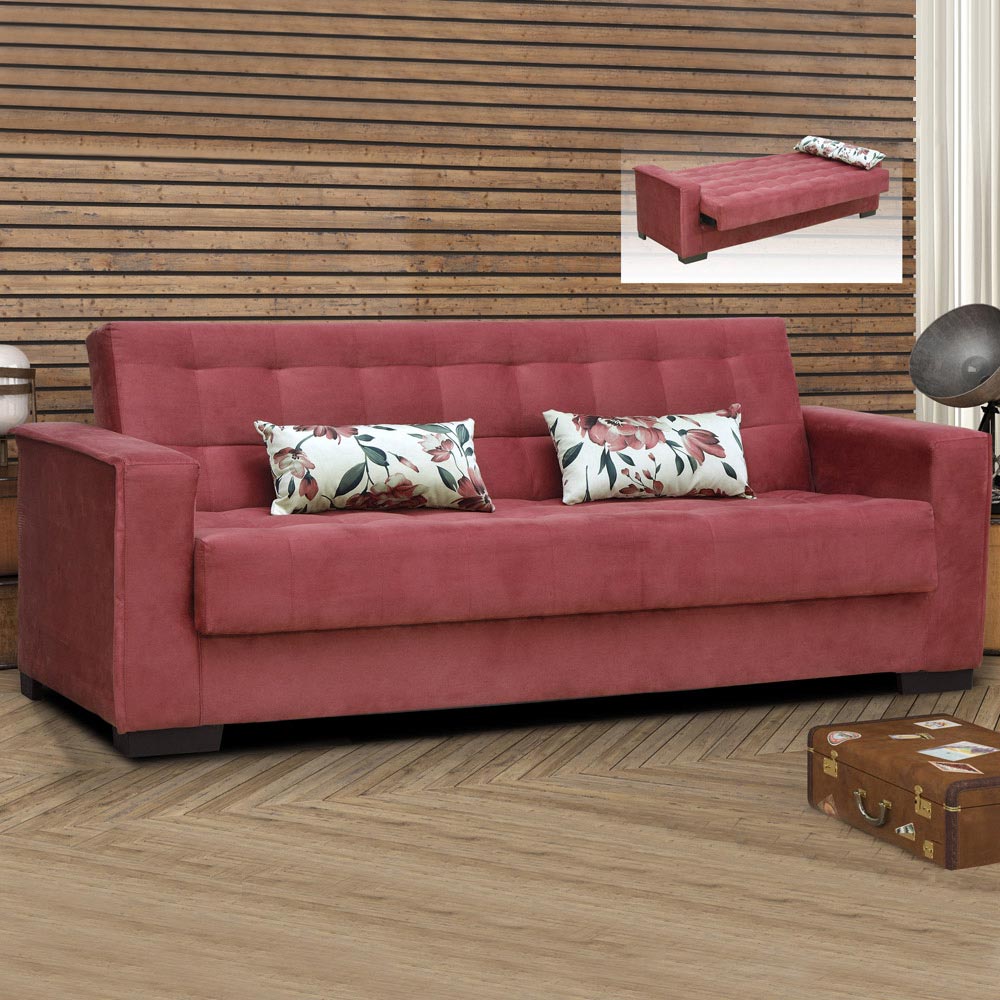 Sofá Cama Dinorá 3 Lugares Matrix Suede Camurça Goiaba Menor preço em Sofá Cama Dinorá 3 Lugares Matrix Suede Camurça Goiaba