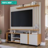 Estante Home Para Tv Até 55 Polegadas 100% Mdf 2 Portas 6 Nichos C/ Painel Valência Permobili Off White/nature