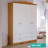 Guarda-roupa Infantil 100% Mdf 4 Portas 4 Gavetas Encanto Permobili Nature/branco