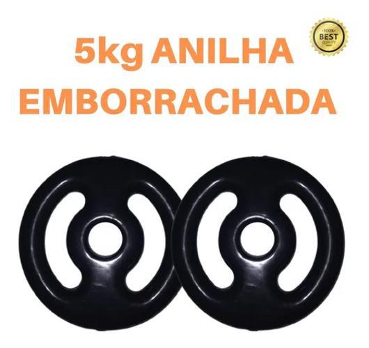 Kit 2 X Anilhas De 5kg Emborrachada Premium Preta