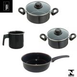 Conjunto Panelas Preta Indução Cooktop Elétrico Á Gás 4 Pçs