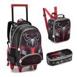 Kit Mochila Rodinha E Lancheira Infantil Homem Spider Dark