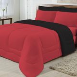 Edredom Dupla Face Queen Size Algodão Malha Preto Vermelho